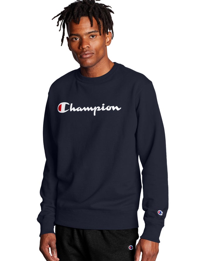 Champion Powerblend Crew Script Logo Erkek Sweatshirt Lacivert ( PVACND038 )